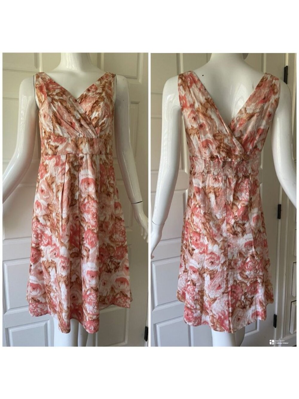 Lands End Dress Womens 4 Peach Cream Cotton Poplin Side Zip Lined Preppy Resort